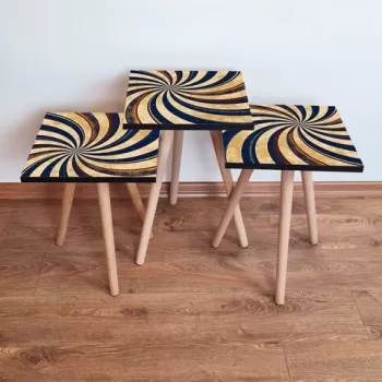 Set masute 3 piese, Leona, 3SHP19, Bleumarin / Crem / Portocaliu imagine