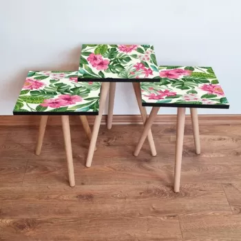 Set masute 3 piese, Leona, 3SHP192, Roz / Verde / Crem imagine