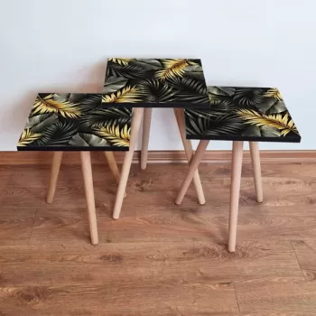 Set masute 3 piese, Leona, 3SHP194, Negru / Auriu imagine