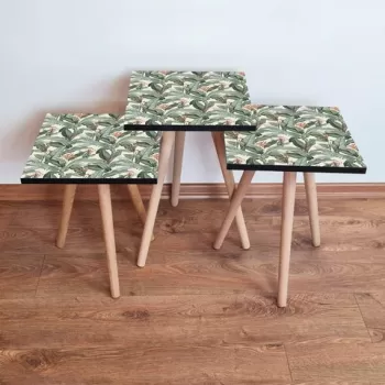 Set masute 3 piese, Leona, 3SHP200, Verde / Crem / Portocaliu imagine