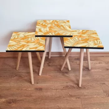 Set masute 3 piese, Leona, 3SHP204, Portocaliu / Bej imagine