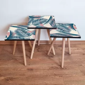 Set masute 3 piese, Leona, 3SHP208, Bleumarin / Somon / Crem imagine