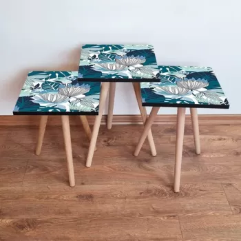 Set masute 3 piese, Leona, 3SHP210, Alb / Negru / Bleumarin / Albastru imagine