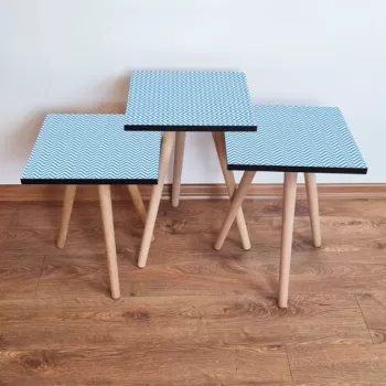 Set masute 3 piese, Leona, 3SHP220, Albastru alb imagine