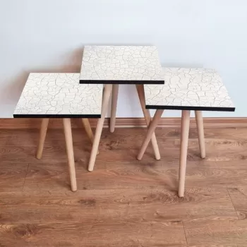 Set masute 3 piese, Leona, 3SHP221, Alb / Gri imagine