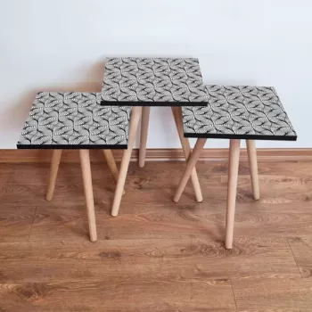 Set masute 3 piese, Leona, 3SHP222, Alb negru imagine