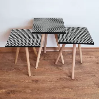 Set masute 3 piese, Leona, 3SHP227, Alb negru imagine