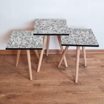 Set masute 3 piese, Leona, 3SHP229, Alb negru imagine