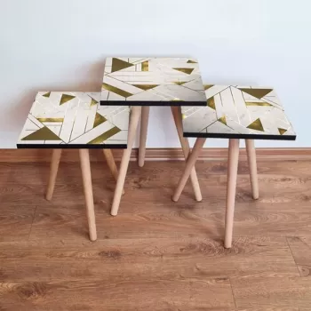 Set masute 3 piese, Leona, 3SHP231, Aur alb imagine