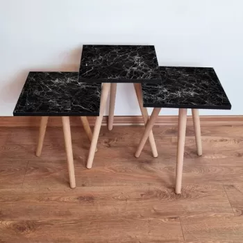 Set masute 3 piese, Leona, 3SHP232, Alb negru imagine