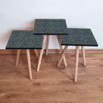 Set masute 3 piese, Leona, 3SHP236, Gri / Auriu imagine