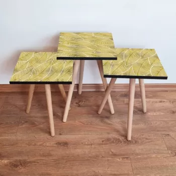 Set masute 3 piese, Leona, 3SHP239, Galben/Alb imagine