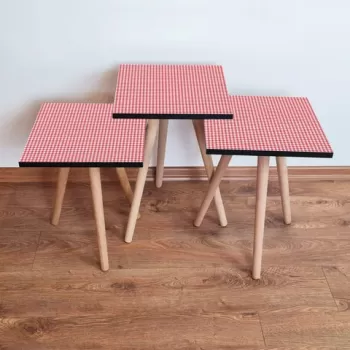 Set masute 3 piese, Leona, 3SHP241, Rosu alb imagine