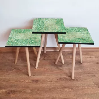 Set masute 3 piese, Leona, 3SHP245, Verde / Auriu / Alb imagine