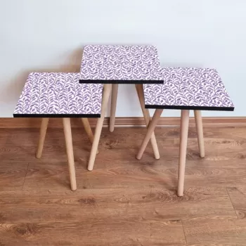 Set masute 3 piese, Leona, 3SHP247, Alb/Mov imagine