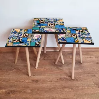 Set masute 3 piese, Leona, 3SHP25, Multicolor imagine