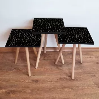 Set masute 3 piese, Leona, 3SHP250, Negru / Auriu imagine