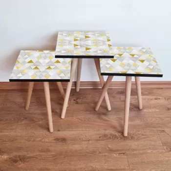 Set masute 3 piese, Leona, 3SHP258, Alb / Gri / Auriu imagine