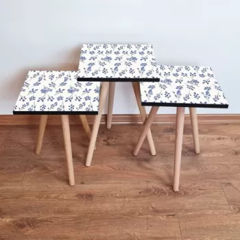 Set masute 3 piese, Leona, 3SHP259, Bleumarin/Alb imagine