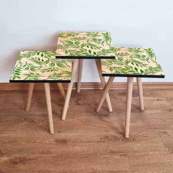 Set masute 3 piese, Leona, 3SHP261, Somon/Verde imagine