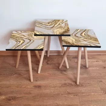 Set masute 3 piese, Leona, 3SHP263, Bej / Maro / Auriu imagine