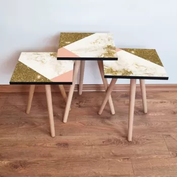 Set masute 3 piese, Leona, 3SHP264, Alb / Somon / Auriu imagine