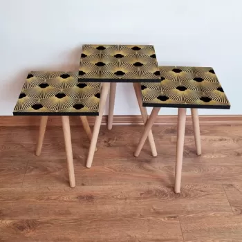 Set masute 3 piese, Leona, 3SHP266, Negru / Auriu imagine