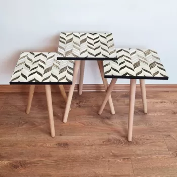 Set masute 3 piese, Leona, 3SHP268, Alb / Bronz imagine