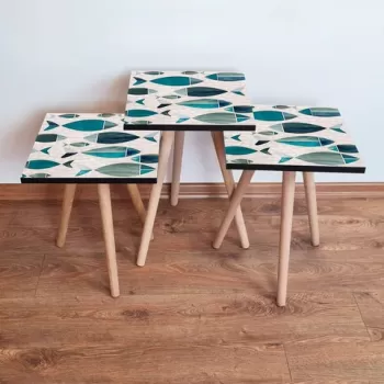 Set masute 3 piese, Leona, 3SHP269, Alb / Verde / Albastru imagine