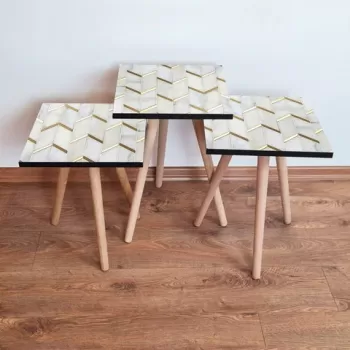 Set masute 3 piese, Leona, 3SHP273, Aur alb imagine