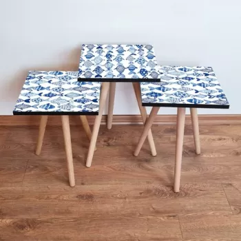 Set masute 3 piese, Leona, 3SHP277, Bleumarin/Alb imagine