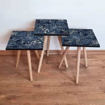 Set masute 3 piese, Leona, 3SHP278, Bleumarin / Gri / Bej imagine