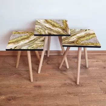 Set masute 3 piese, Leona, 3SHP284, Crem / Auriu / Bej imagine