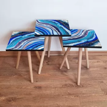 Set masute 3 piese, Leona, 3SHP289, Bleumarin / Albastru / Alb / Mov imagine