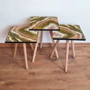 Set masute 3 piese, Leona, 3Shp296, Maro / Bej / Auriu imagine