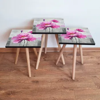 Set masute 3 piese, Leona, 3Shp298, Gri / Roz / Mov / Galben imagine