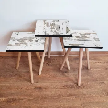 Set masute 3 piese, Leona, 3Shp3, Alb/Maro imagine