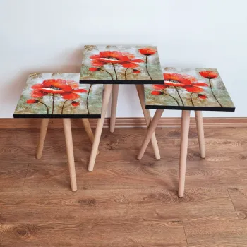 Set masute 3 piese, Leona, 3Shp301, Rosu / Negru / Bej imagine