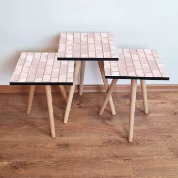 Set masute 3 piese, Leona, 3Shp316, Roz/Alb imagine