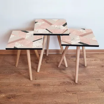 Set masute 3 piese, Leona, 3Shp317, Roz / Bej / Alb / Negru imagine