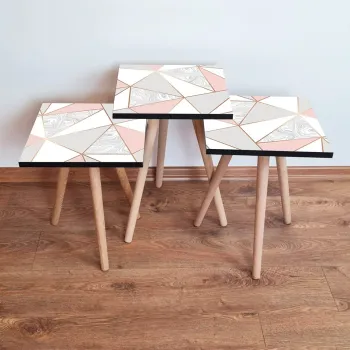 Set masute 3 piese, Leona, 3Shp318, Roz / Gri / Alb imagine