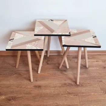 Set masute 3 piese, Leona, 3Shp320, Bej / Roz / Alb imagine