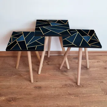 Set masute 3 piese, Leona, 3Shp321, Bleumarin / Negru / Auriu imagine