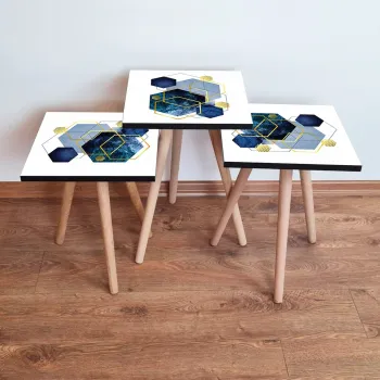 Set masute 3 piese, Leona, 3Shp327, Alb / Bleumarin / Albastru / Auriu imagine