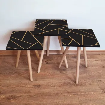 Set masute 3 piese, Leona, 3Shp334, Negru imagine