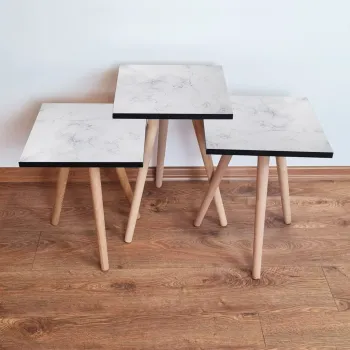 Set masute 3 piese, Leona, 3Shp341, Alb/Gri imagine