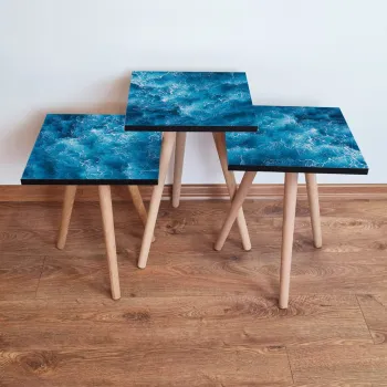 Set masute 3 piese, Leona, 3Shp357, Albastru/Alb imagine