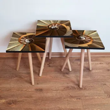 Set masute 3 piese, Leona, 3Shp360, Maro / Bej / Portocaliu imagine