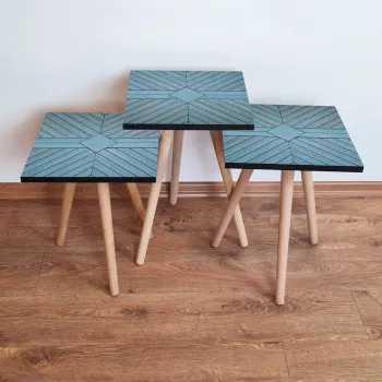 Set masute 3 piese, Leona, 3Shp362, Albastru imagine