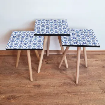 Set masute 3 piese, Leona, 3Shp37, Bleumarin / Albastru / Alb imagine